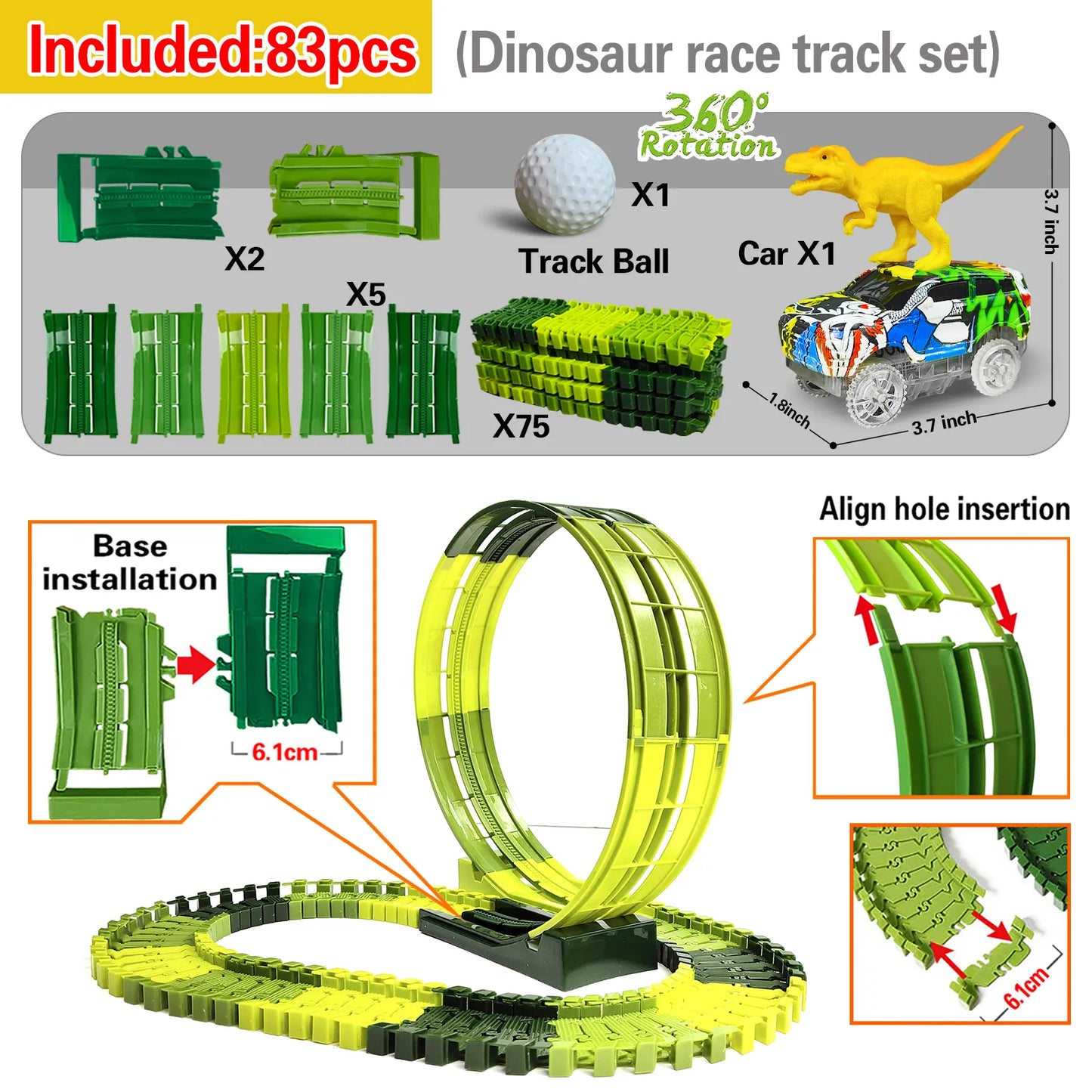 Shop All I Want Track Set 83 Shop All I Want Flexible Race Set with Flashing Lights 🦖 🚗