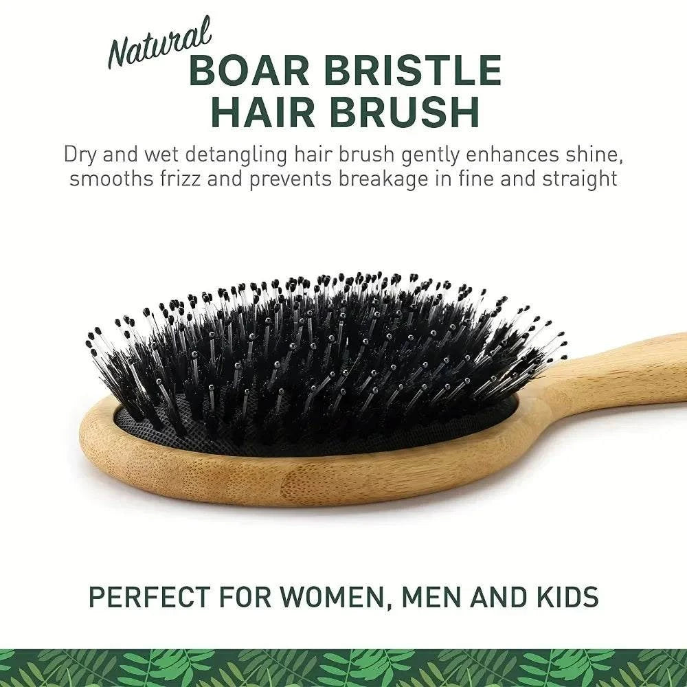 Shop All I Want Shop All I Want 💆‍♀️ Natural Boar Bristle Hair Brush – Bamboo Handle, Anti-Static, Scalp Massage & Detangling Styling Tool 🌟