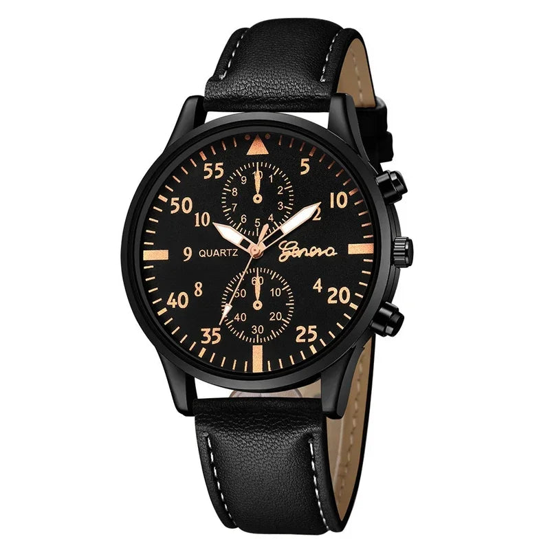 Men's Sports Watches Set | Luxury Quartz Wristwatch with Leather Bracelet ⌚