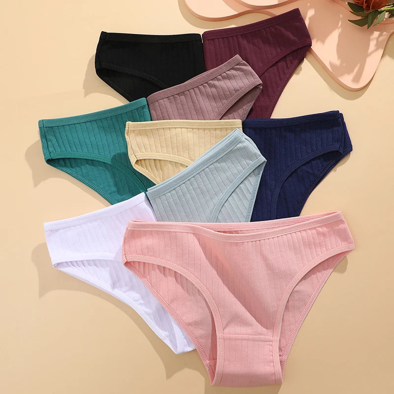 4PCS Cotton Panties Set | Sexy Low Rise Ribbed Underwear for Women 🌸