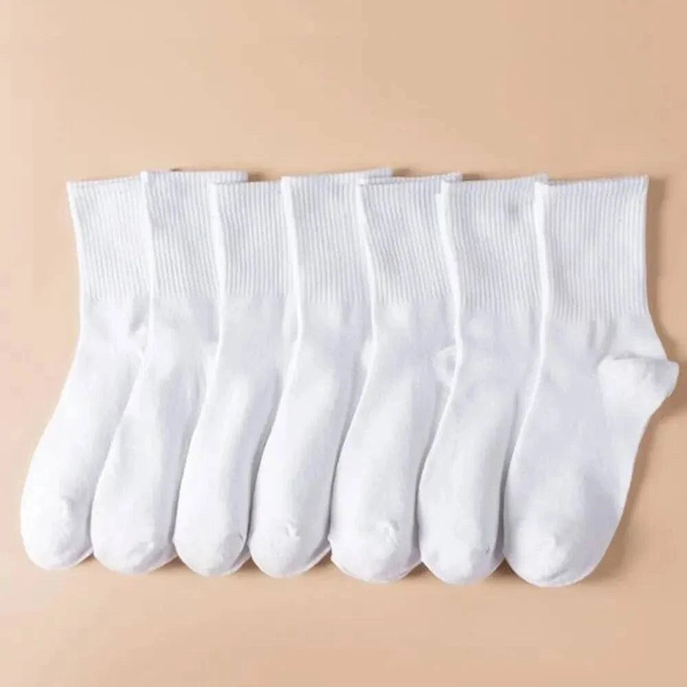 Shop All I Want Single code / WZ-106-4 SHOP ALL I WANT 🧦 7 Pairs Mid-Length Socks – Classic Black & White, Fashionable & Breathable for Women’s Casual & Sports 🌟