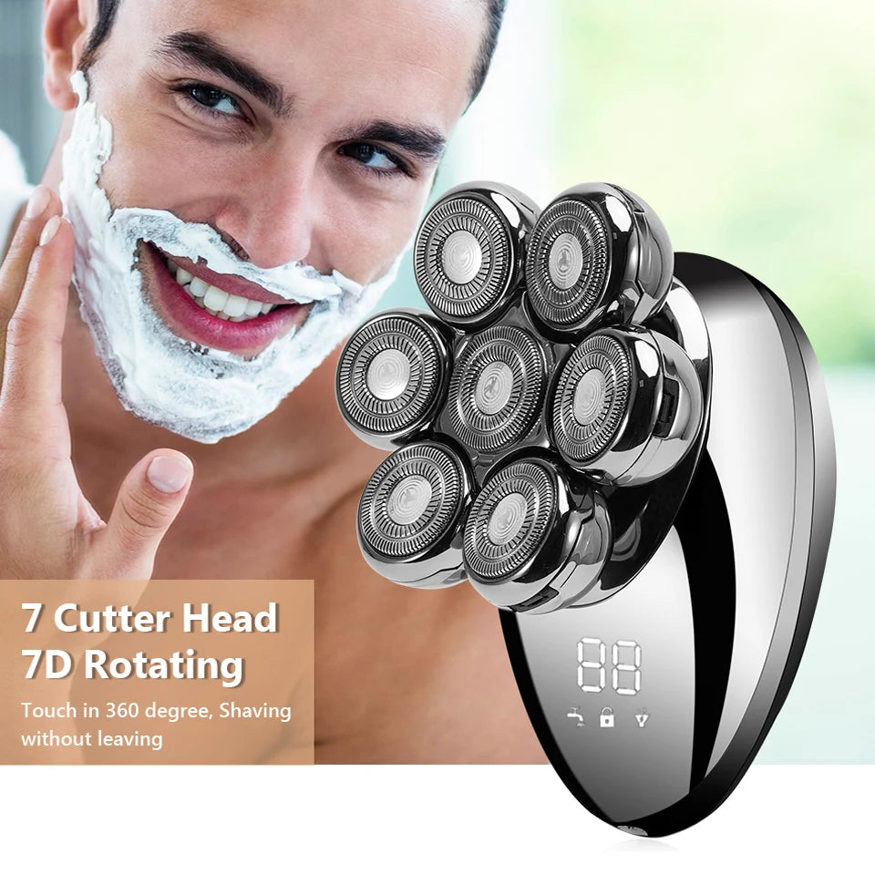 Men's 7D Floating Electric Shaver – Wet/Dry Rechargeable Razor with Bald Head Trimmer & LCD Display ⚡️🪒