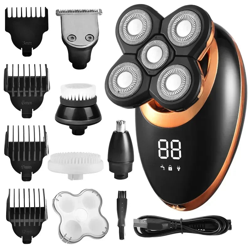 IPX7 Waterproof Electric Shaver – Rechargeable Beard Trimmer & Bald Head Shaving Machine with LCD Display 🧔⚡