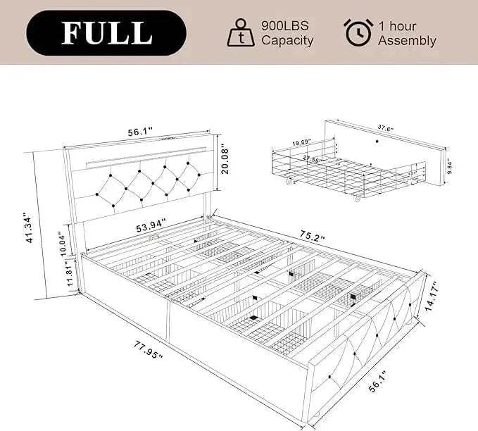 Shop All I WantBed Frame with 4 Drawers, LED Light, Charging Station, PU Leather UphoElevate your bedroom with this bed frame designed for ultimate convenience and modern style. Featuring 4 drawers for extra storage, it’s perfect for keeping your spaShop All I WantShop All I Want4 Drawers, LED Light, Charging Station, PU Leather Upholstered Platform & Adjustable Headboard ⚡