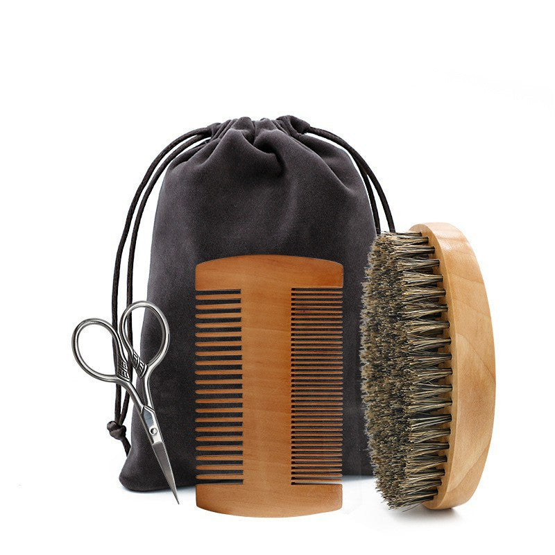 Professional Soft Boar Bristle Wood Beard Brush – Shaving Brush & Mustache Comb Kit with Gift Bag 🎁✨