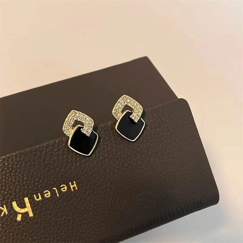 Shop All I Want el009 SHOP ALL I WANT Hot Korean Black Rhinestone Earrings ⚫💎 #FashionVersatility