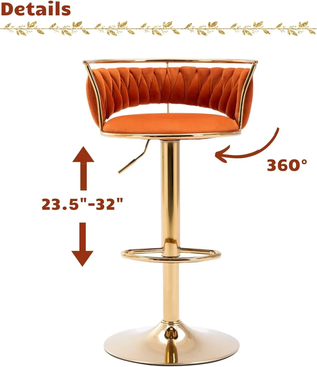 Bar Stools Set of 4, Adjustable Counter Height with Back, Solid Gold BAdd a pop of color and luxury to your space with this stunning set of four bar stools. The adjustable counter height feature and velvet upholstery provide both comfoShop All I WantShop All I WantBack, Solid Gold Base & Velvet Swivel, Orange 🍊