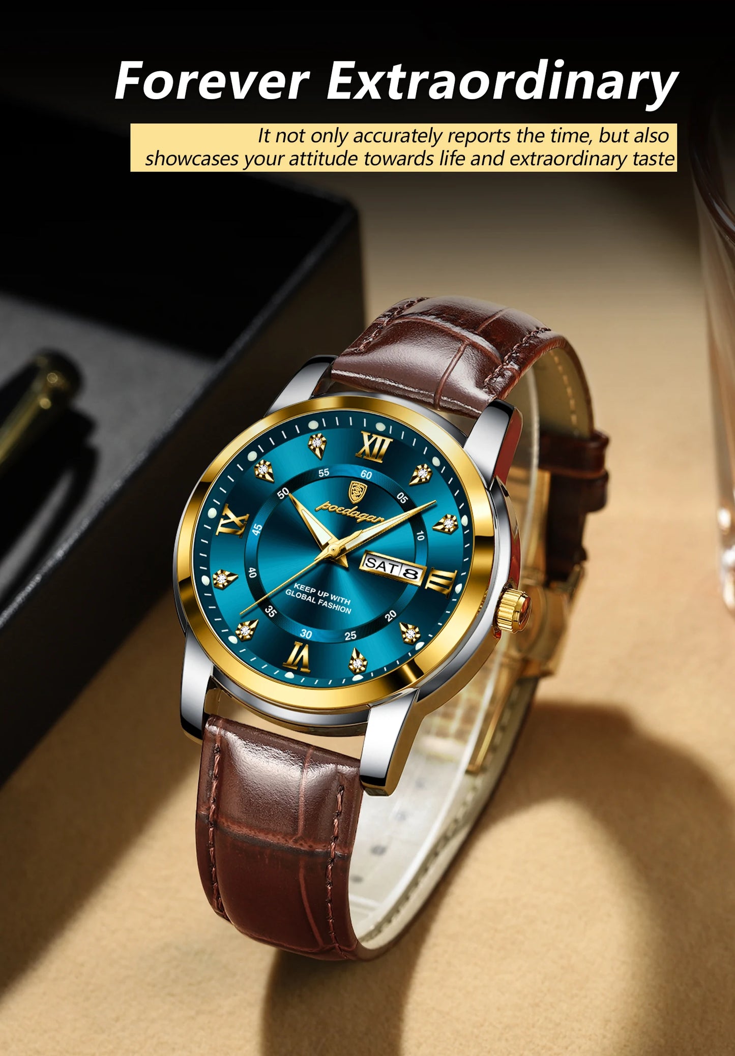 Men’s Wristwatch – Waterproof Luminous Date & Week Leather Watch for Sports, Quartz Men’s Clock ⌚🌊