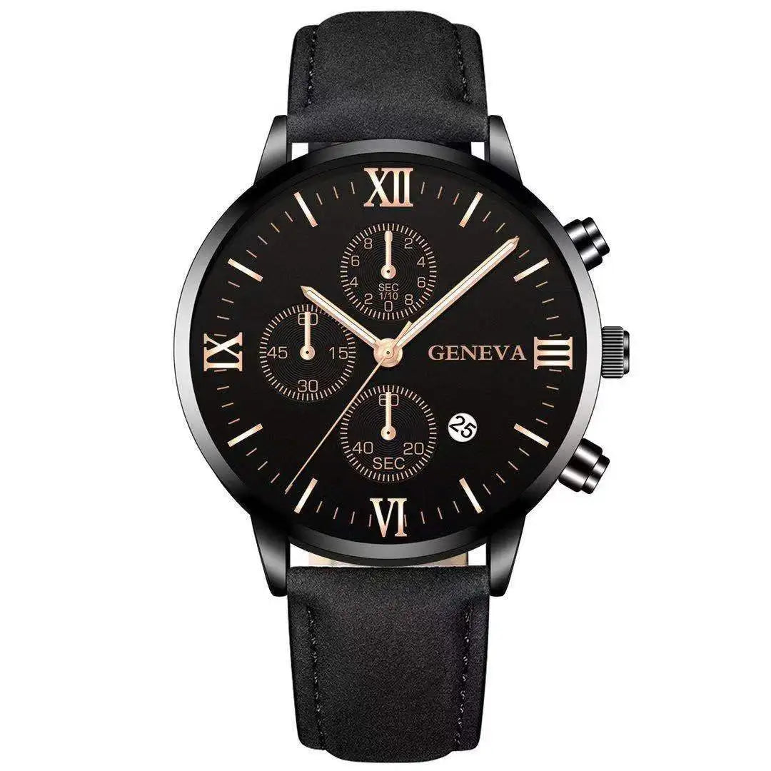 Men’s Black Quartz Watch | Fashion Round Roman Dial Sports Watch ⌚