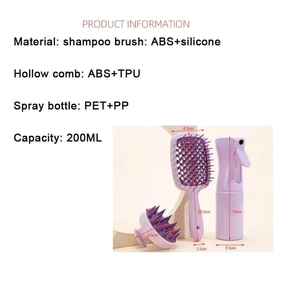 Shop All I Want Shop All I Want 💆‍♂️ 4pcs Silicone Scalp Massage Comb Set – Detangling Brush, Hair Dye Applicator & Spray Bottle 🌟