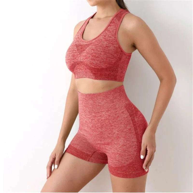 Shop All I Want rose red / M SHOP ALL I WANT Seamless Yoga Set: Shorts, Bras, Leggings 🧘‍♀️💪 #FitnessFashion