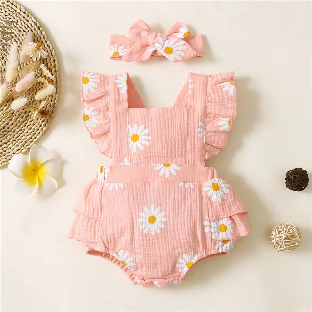 Shop All I Want 32102758-3 Pink / 9-12M Shop All I Want 🎀 Trendy Toddler Outfit: Ruffle Romper & Headband for Summer Fun!