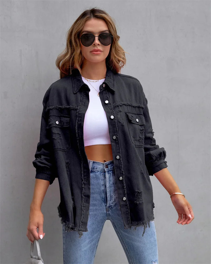 Raw-Edges Denim Jacket | Casual Women’s Outerwear for Spring & Autumn 🌼