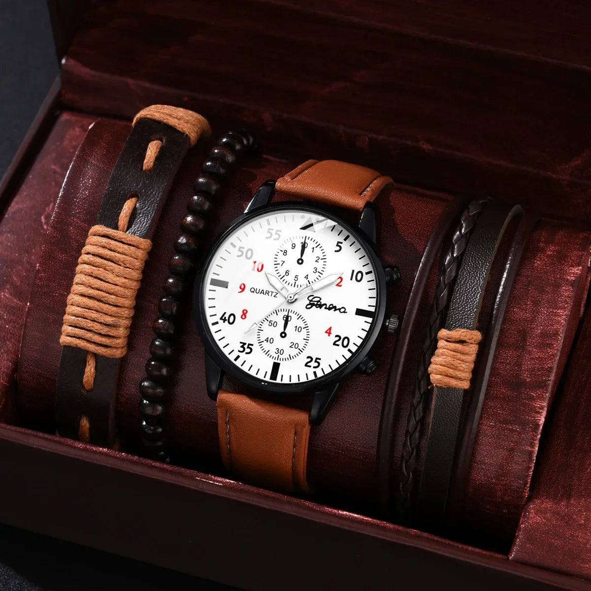 Men's Sports Watches Set | Luxury Quartz Wristwatch with Leather Bracelet ⌚