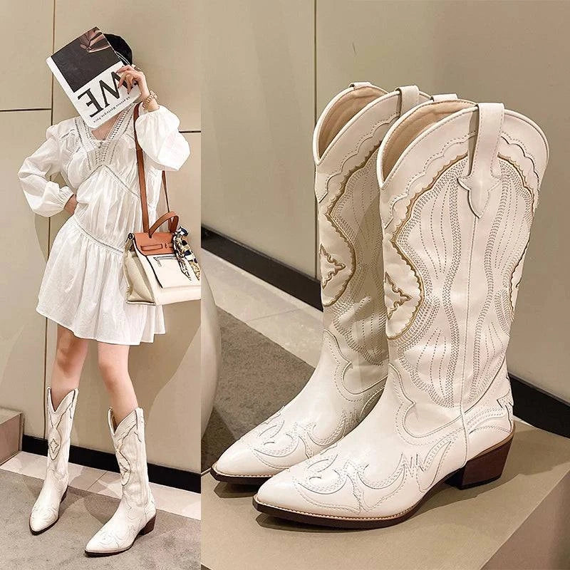 Shop All I Want SHOP ALL I WANT Retro White Knee-High Boots