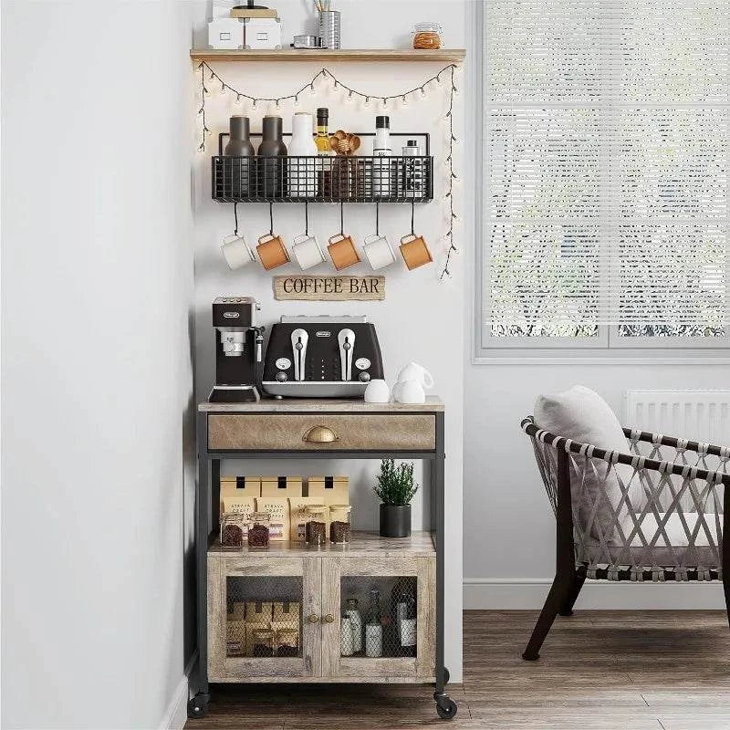 3-Tier Coffee Bar Cabinet on Wheels - Movable Farmhouse Coffee StationElevate your living space with this 3-Tier Coffee Bar Cabinet on Wheels, Size: 13.77" x 23.22" x 28.34", a perfect addition to your modern home design ideas. This moShop All I WantShop All I Want3-Tier Coffee Bar Cabinet