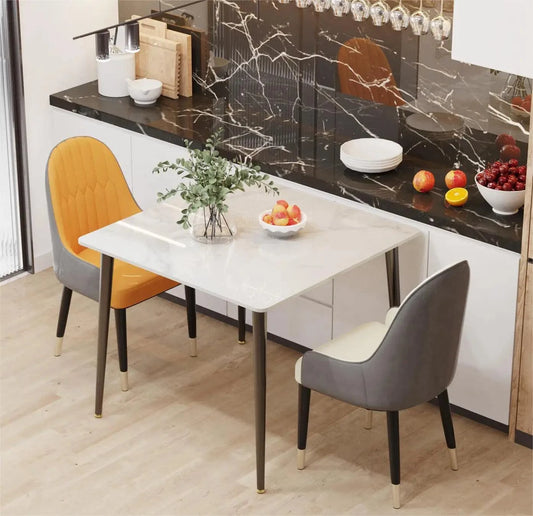 Compact Square Marble Dining Table with Metal Legs | Modern Kitchen FuElevate your dining experience with this Compact Square Marble Dining Table featuring sleek metal legs for a minimalist, modern look. Designed to comfortably seat 4-Shop All I WantShop All I WantCompact Square Marble Dining Table