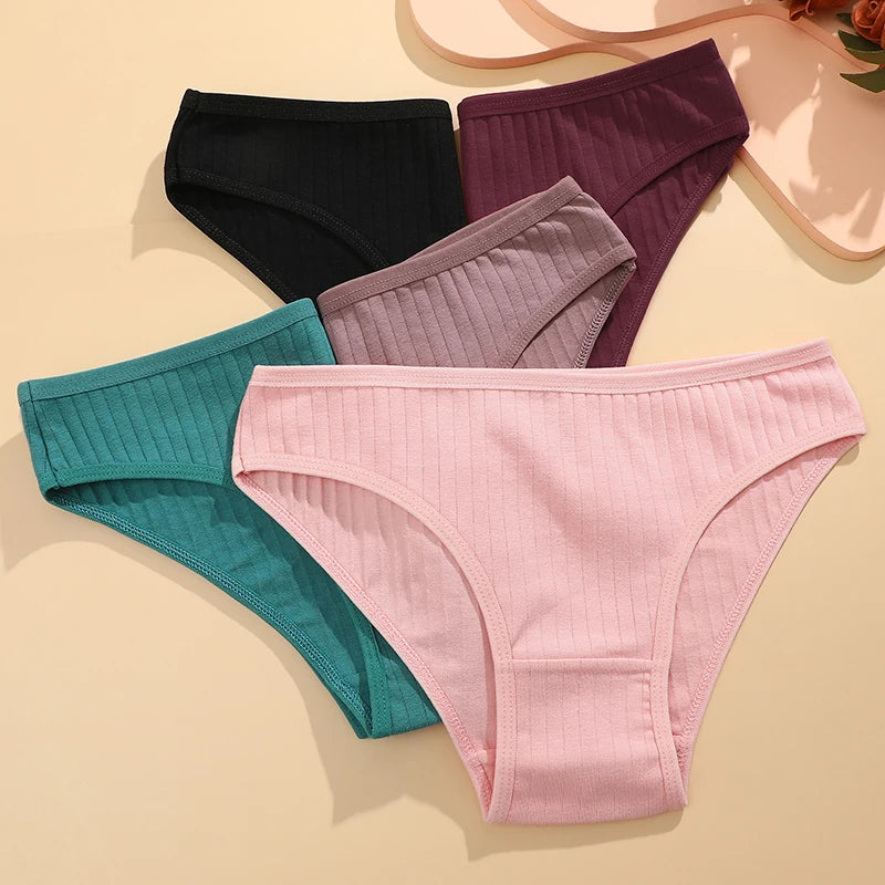 4PCS Cotton Panties Set | Sexy Low Rise Ribbed Underwear for Women 🌸