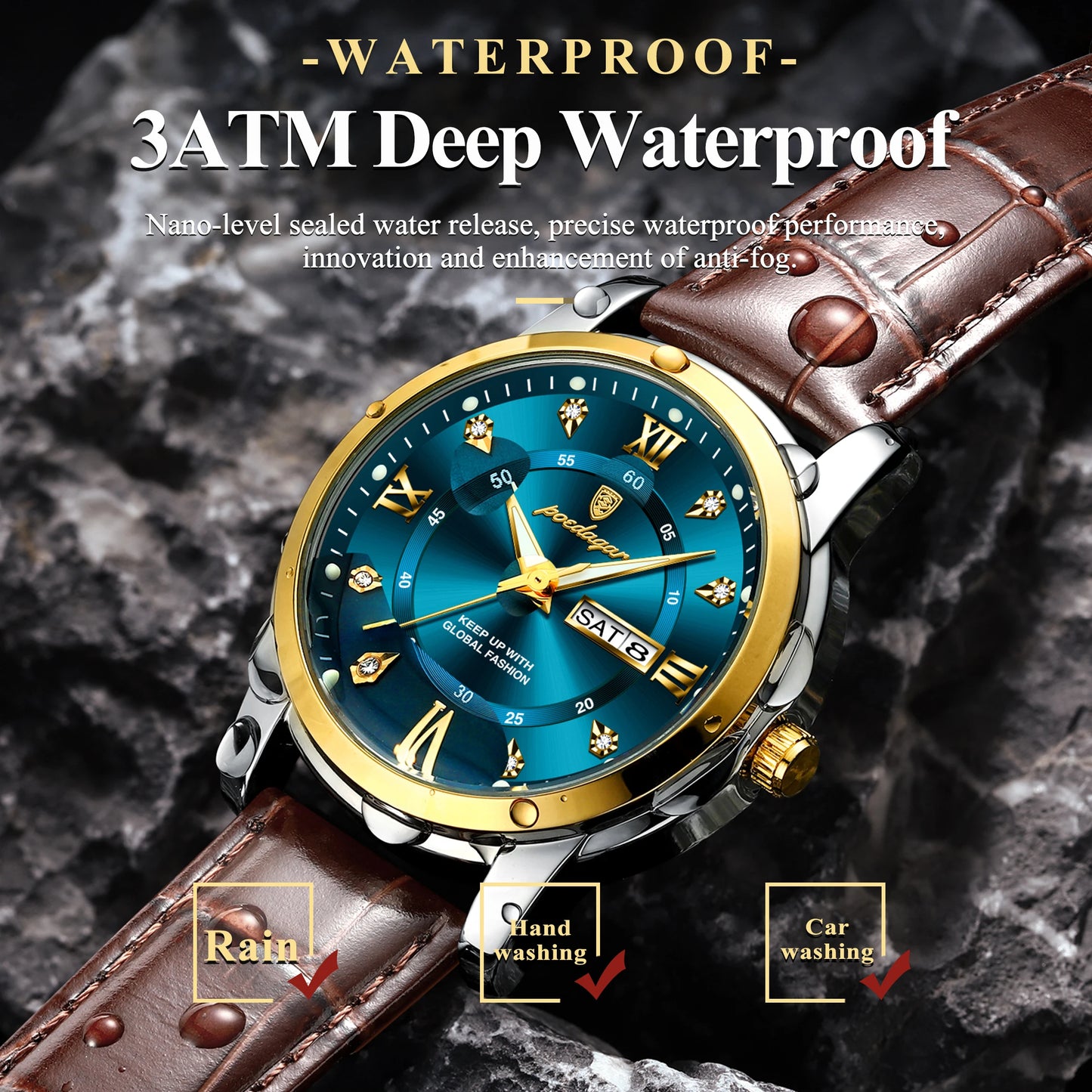 Men’s Wristwatch – Waterproof Luminous Date & Week Leather Watch for Sports, Quartz Men’s Clock ⌚🌊