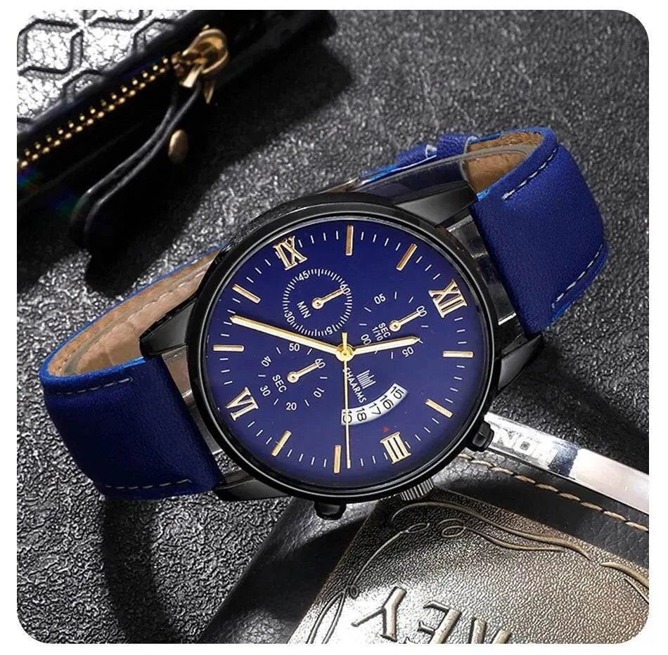 Shop All I Want Shop All I Want 🕶️ 4pcs Men's Watch Set – Fashion Leather Band, Calendar & Military Sport Quartz Watches 🎁