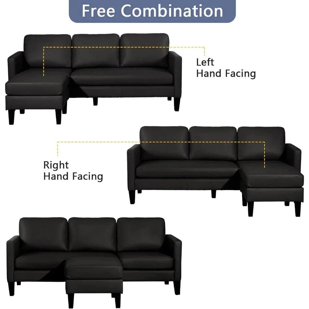 Convertible Faux Leather Sectional Sofa with Reversible Chaise - 3-SeaTransform your living space with this stylish Convertible Faux Leather Sectional Sofa, featuring a reversible chaise for versatile comfort and layout. Ideal for smalShop All I WantShop All I WantConvertible Faux Leather Sectional Sofa