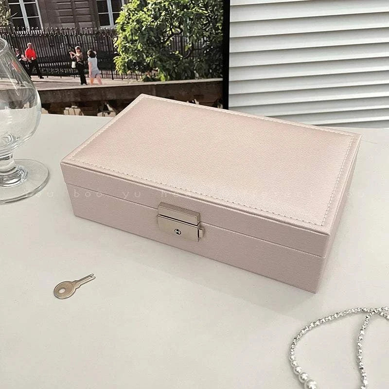 Shop All I Want beige AQ104-3 Shop All I Want 💎 Simple Lockable Jewelry Packaging – High-End Earrings Storage Box, Dustproof, Large Capacity, Travel & Display 🌟