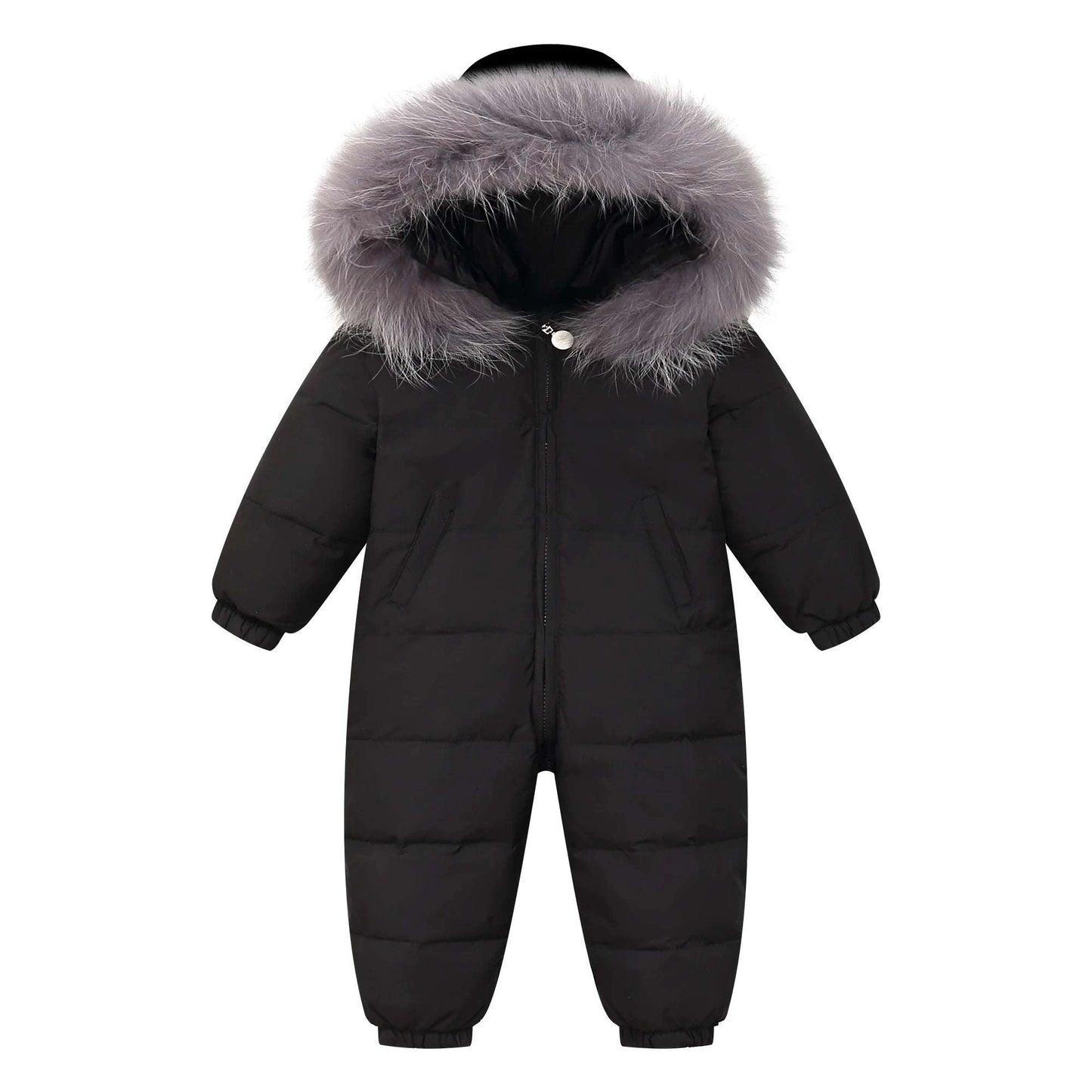 Shop All I Want black / 9M Shop All I Want ❄️ RAISE Winter Baby Down Jumpsuit – Real Raccoon Fur Hood, Snowsuit for Toddler Boys & Girls, Infant Overalls 🌟