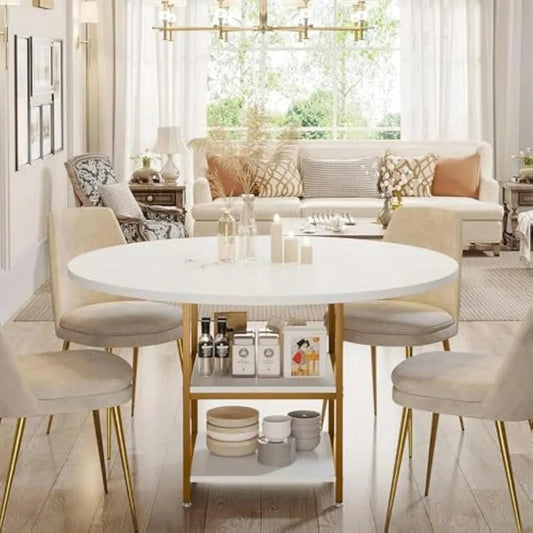 7" Round Dining Table Set for 4 | Kitchen Table with Storage Shelves ?ransform your dining area with this 7" Round Dining Table Set for 4 🍴, featuring a modern design with convenient storage shelves. This minimalist modern table set Shop All I WantShop All I Want7" Round Dining Table Set