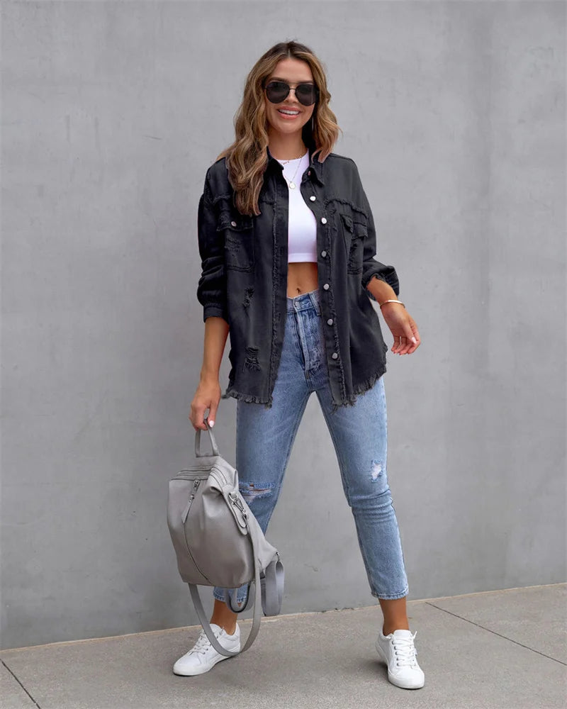 Raw-Edges Denim Jacket | Casual Women’s Outerwear for Spring & Autumn 🌼