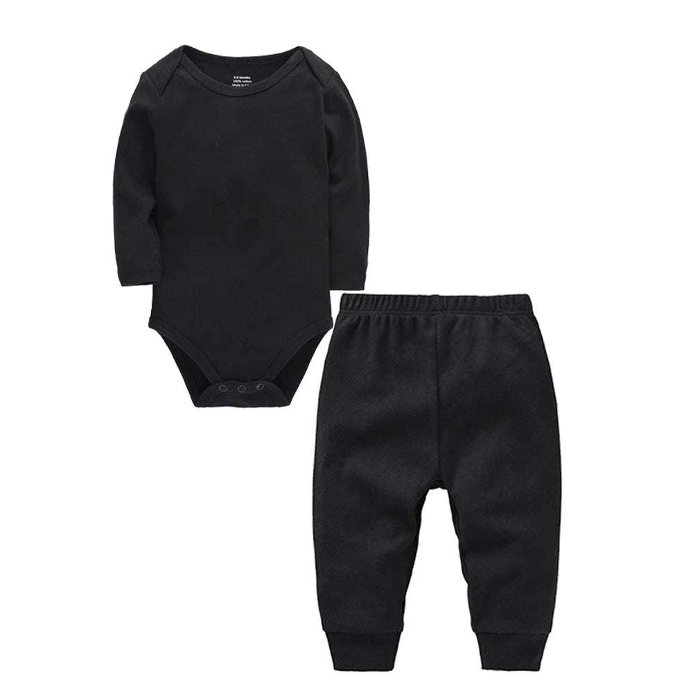 Shop All I Want TZ02 / 12M SHOP ALL I WANT 👶 Muslin Baby Clothing Set – 2 Pieces Romper & Pants, Black, Grey, White, Newborn Jumpsuit Gift 🌟