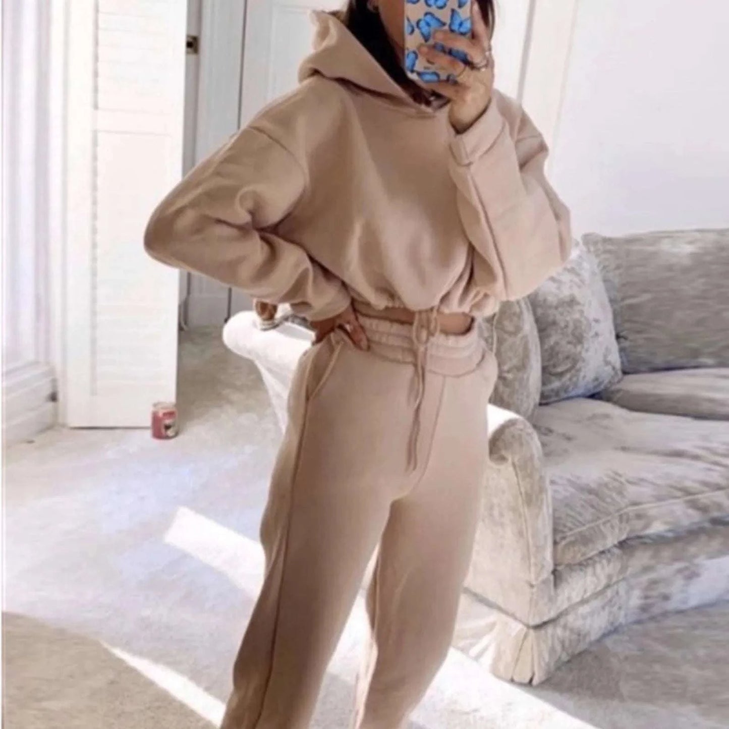 Shop All I Want Khaki / S Shop All I Want Women's Two-Piece Sweatshirt Set 🧥👖 #CasualOutfits