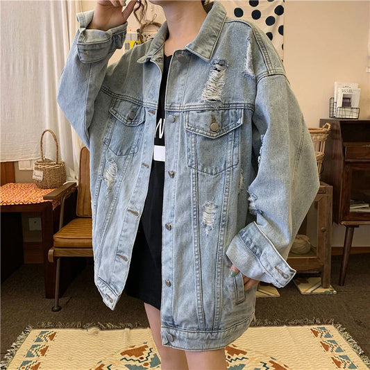 New Korean Denim Jacket – Oversized Vintage Jeans Jacket for Women, Loose Streetwear Outerwear 👖✨