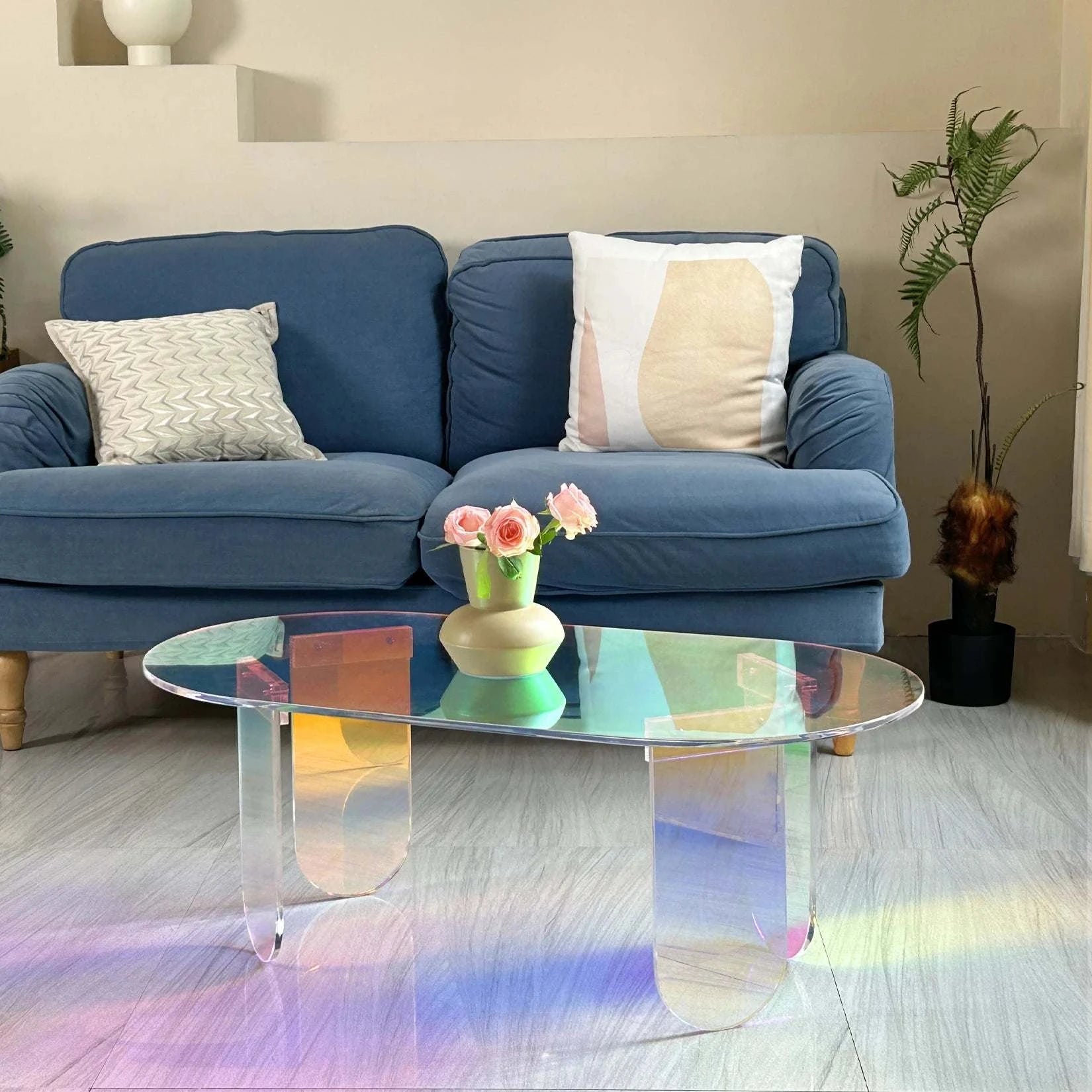 Acrylic Side Coffee Table- 37.4 in (L) x 19.7 in (W) x 14.2IN (H)Add a touch of modern elegance to your living space with this sleek acrylic side coffee table. Size: 37.4 x 19.7 x 14.2 inches. With its minimalist modern design, thShop All I WantShop All I WantAcrylic Side Coffee Table- 37