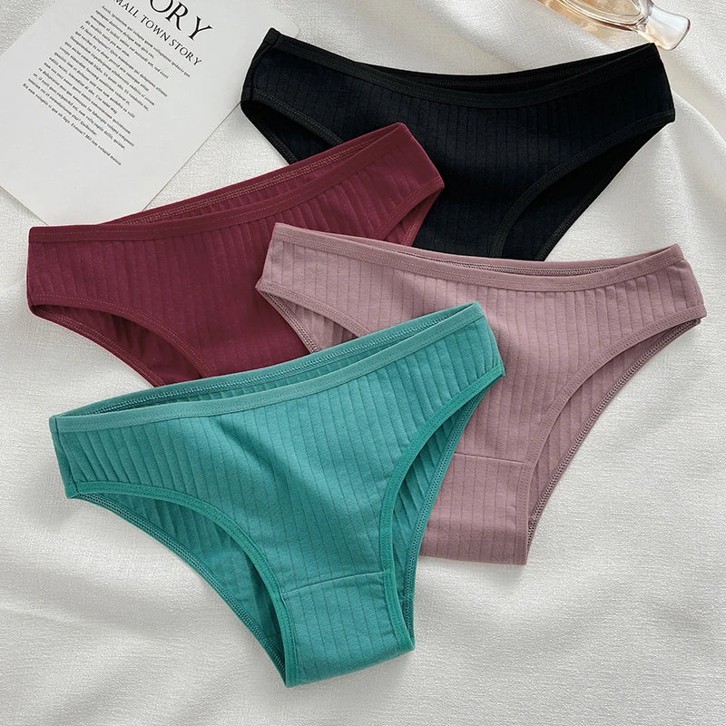 4PCS Cotton Panties Set | Sexy Low Rise Ribbed Underwear for Women 🌸