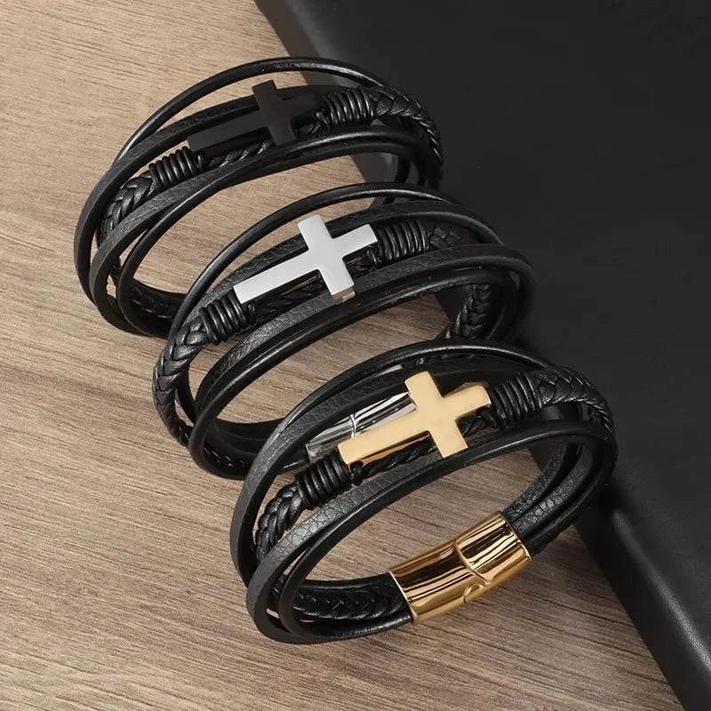 Shop All I Want SHOP ALL I WANT Classic Cross Leather Bracelet for Men