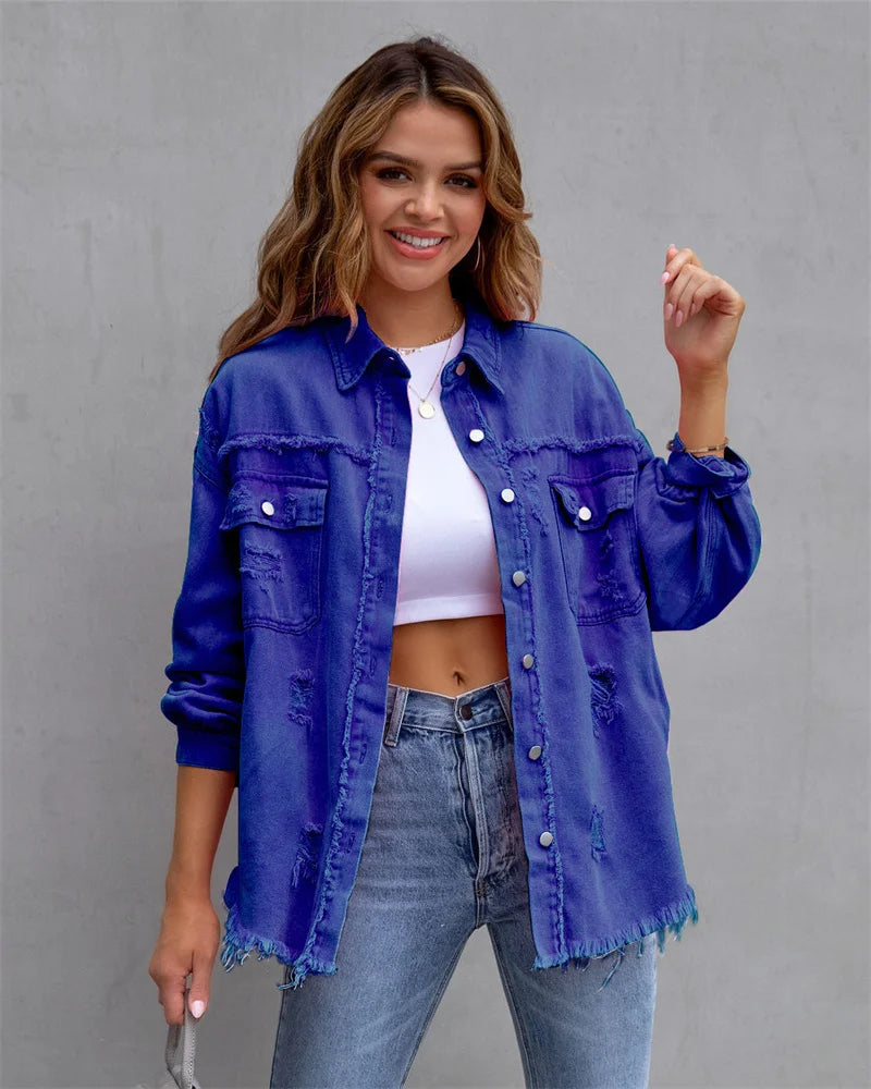 Raw-Edges Denim Jacket | Casual Women’s Outerwear for Spring & Autumn 🌼