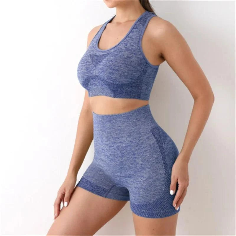 Shop All I Want blue / M SHOP ALL I WANT Seamless Yoga Set: Shorts, Bras, Leggings 🧘‍♀️💪 #FitnessFashion