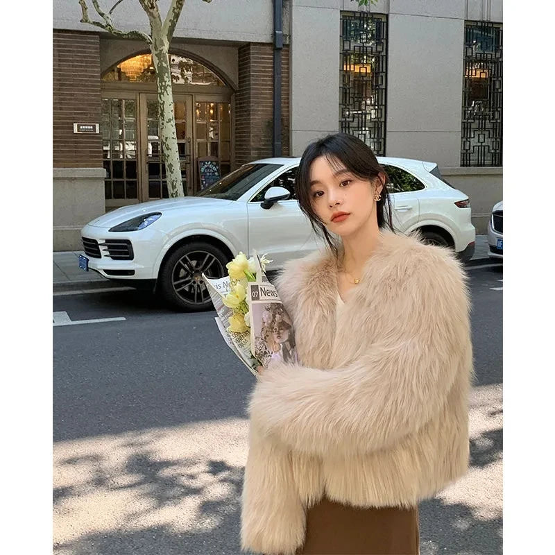 Women’s Faux Fur Coat 2024 – Casual Imitation Fox Fur Jacket for Winter 🍂✨