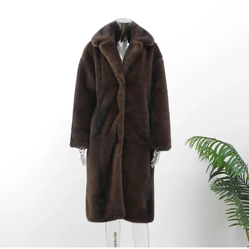 Women’s Dark Brown Faux Fur Overcoat: Plush & Warm Trench! ❄️🧥