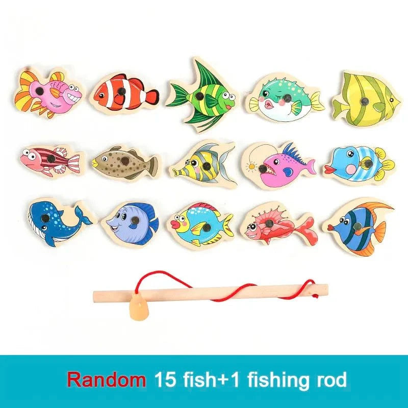 Shop All I Want random 15pcs SHOP ALL I WANT Montessori Wooden Magnetic Fishing Toys