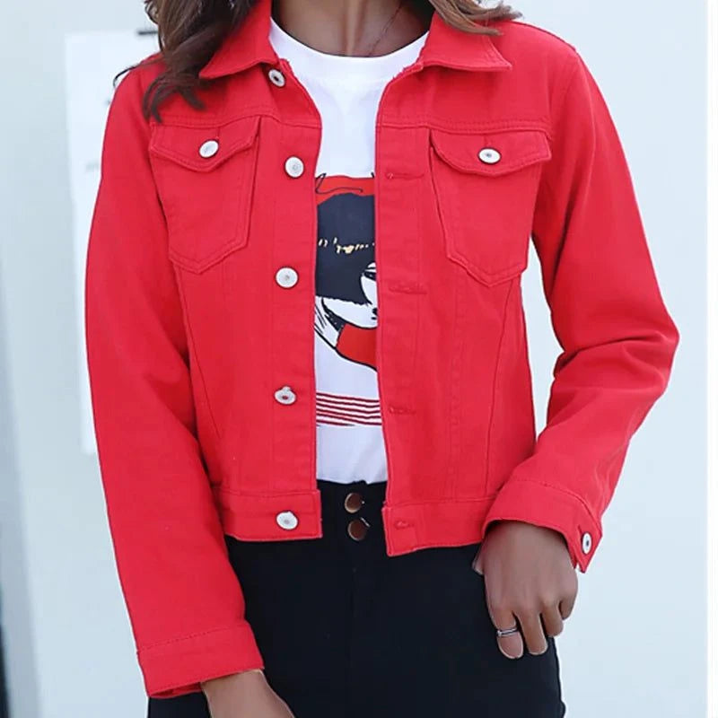 Shop All I Want Red / XXL SHOP ALL I WANT Casual Short Denim Jacket