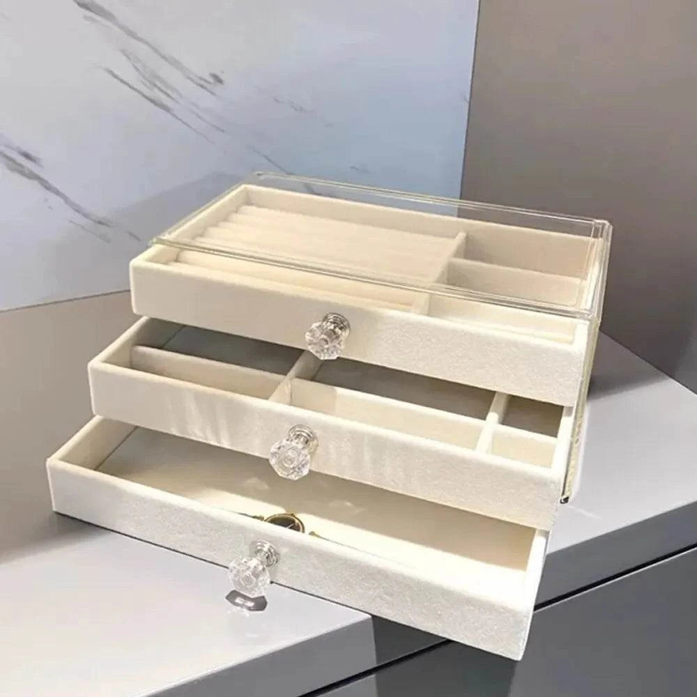 Shop All I Want beige Shop All I Want 💎 High-Capacity Flannel Jewelry Box – Organized Storage for Rings, Earrings, & Necklaces 💍