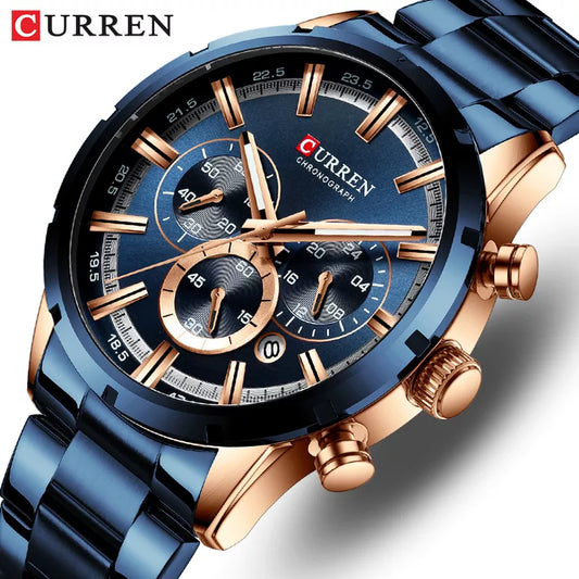 Men's Business Watch | Blue Dial Stainless Steel Waterproof Luxury ⌚