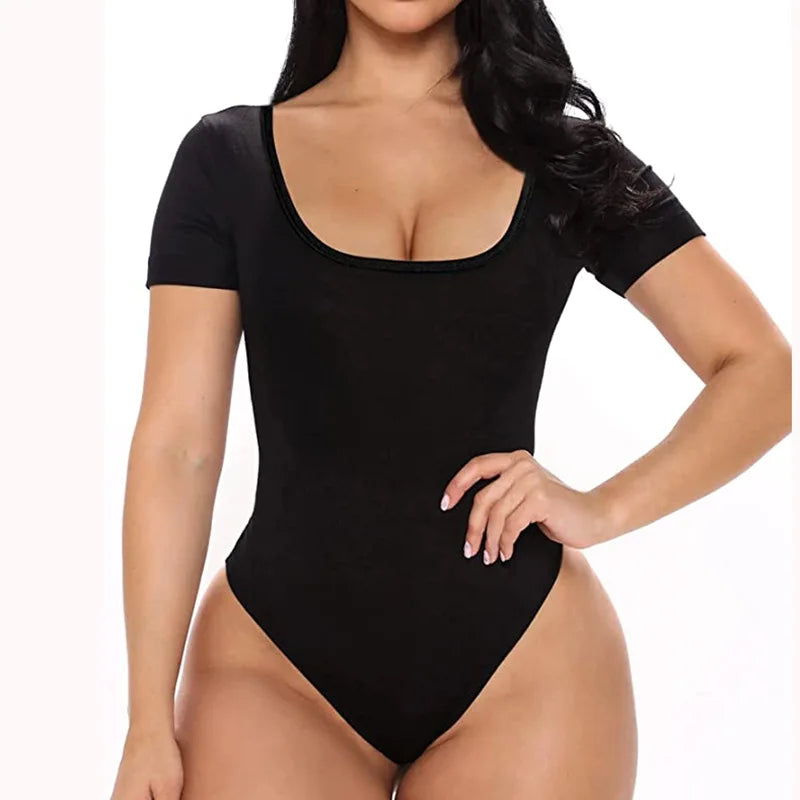 Seamless Short Sleeve Body Shaper – Open Crotch U Neck Tummy Control Shapewear for Women 💃✨