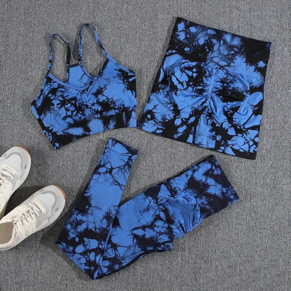 Shop All I Want Blue3PCS / S Shop All I Want 🌈 3 Piece Tie Dye Seamless Pants Set