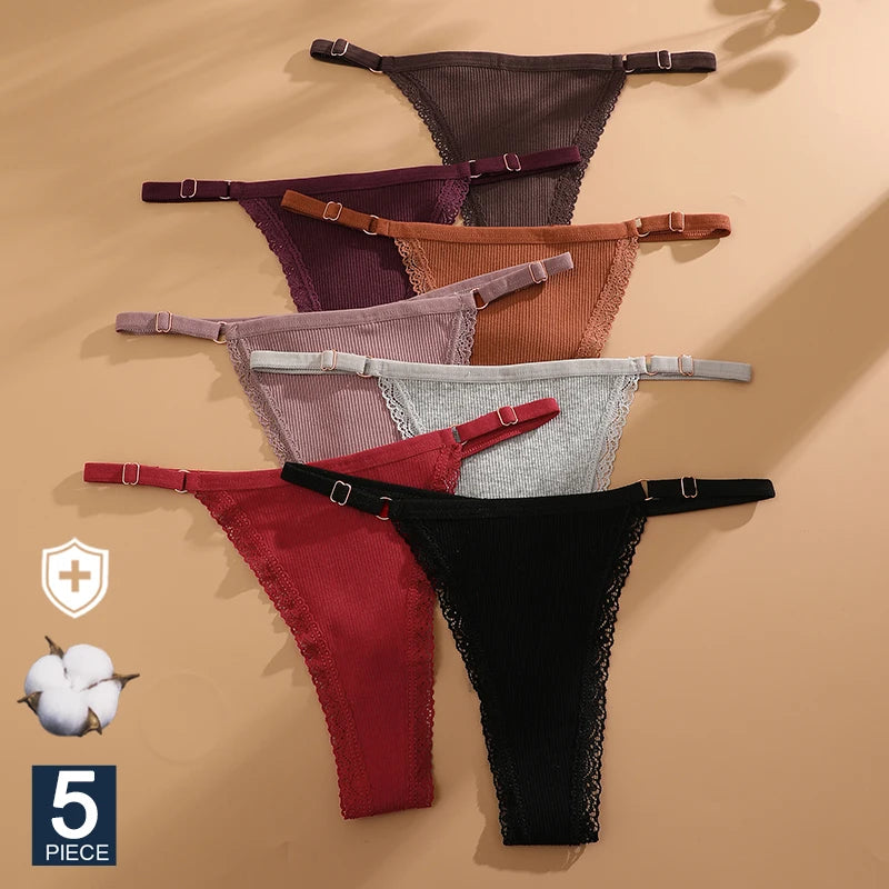 5PCS Sexy G-String Panties Set – Adjustable Cotton Bikini Thongs for Women 💖✨