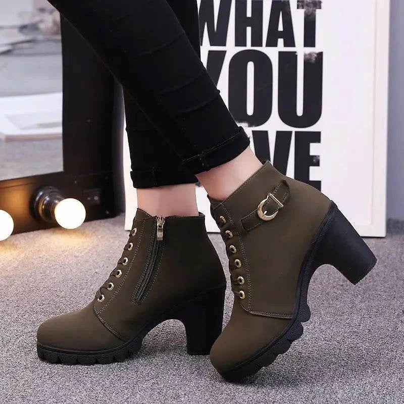 Shop All I Want Army green / 37 SHOP ALL I WANT Stylish High Heel Ankle Boots 👢