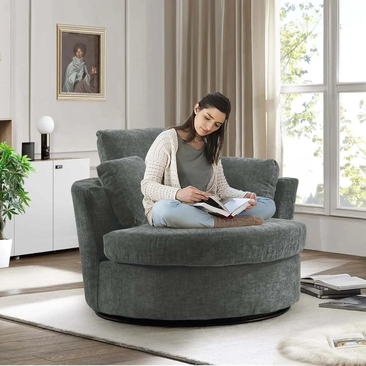 Cozy Chenille Round Swivel Chair - 360° Comfort & Style! 🛋️Elevate your living space with this Minimalist Modern Living Room Chair, designed for both style and comfort. Featuring a solid back and 360-degree rotation, this chShop All I WantShop All I WantCozy Chenille