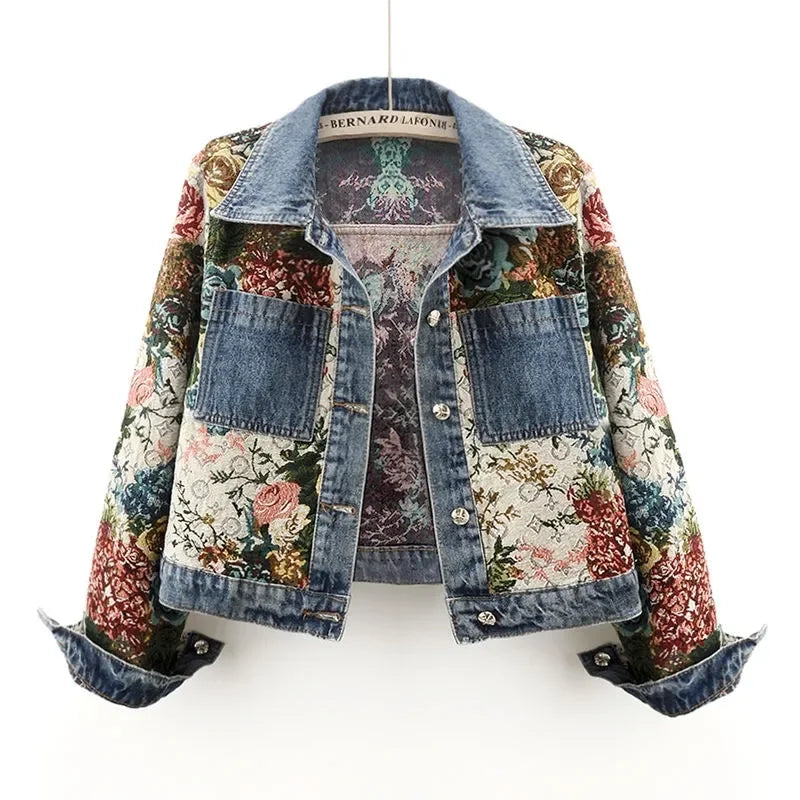 Short Denim Jacket for Women | Loose Patchwork Vintage Coat 🌼