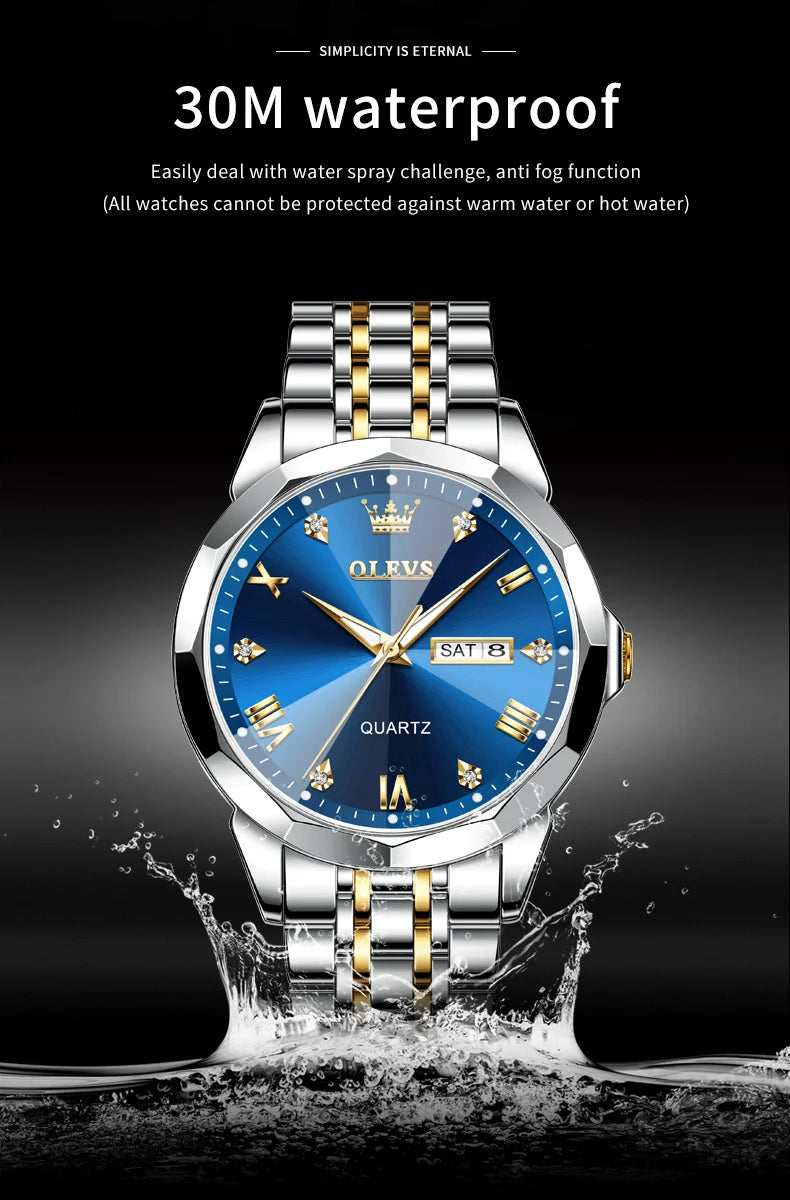 Waterproof Luminous Stainless Steel Wristwatch with Date & Week Display ⌚💎